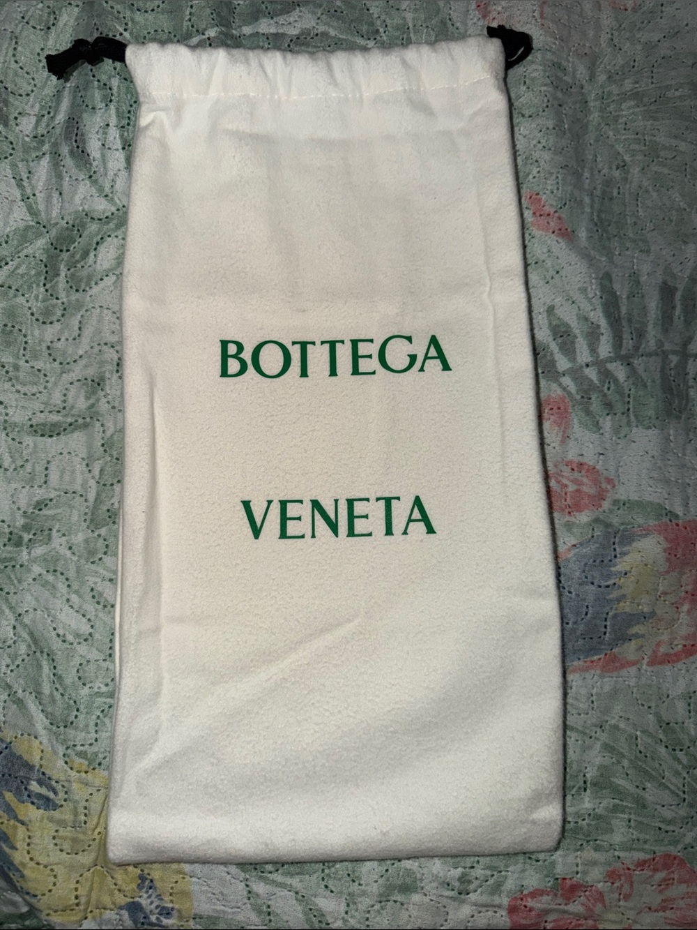 Bottega Veneta White Drawstring Pouch with Green Logo